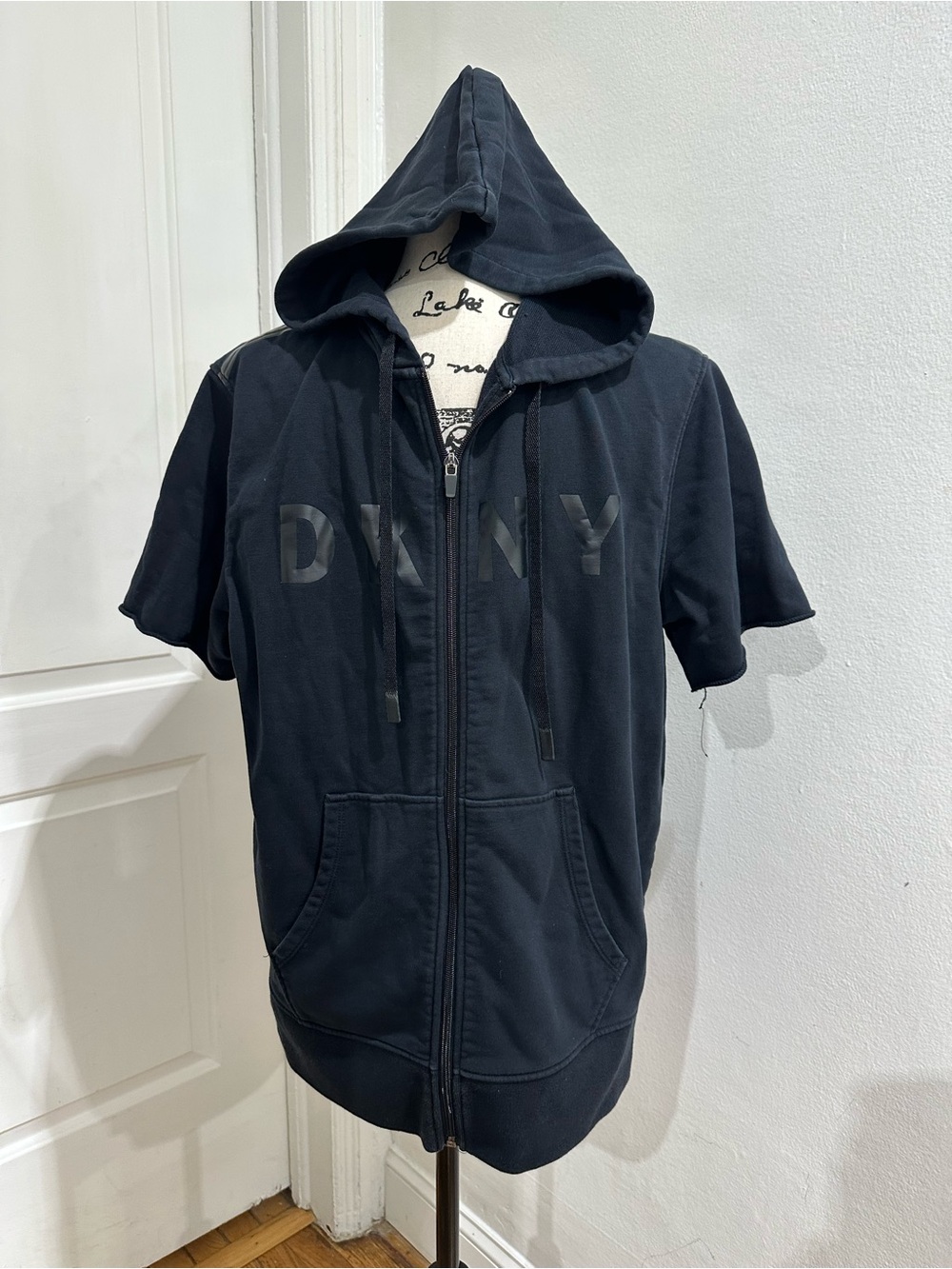 Dkny Men's Black Short-Sleeve Hooded Zip-Up Sweatshirt